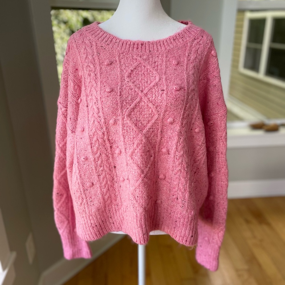Old Navy Speckled Pink Cable Knit Relaxed Crewneck Sweater Size Medium